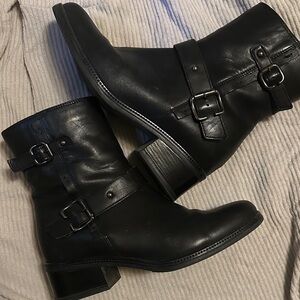 Clarks Black Leather Buckle Boots